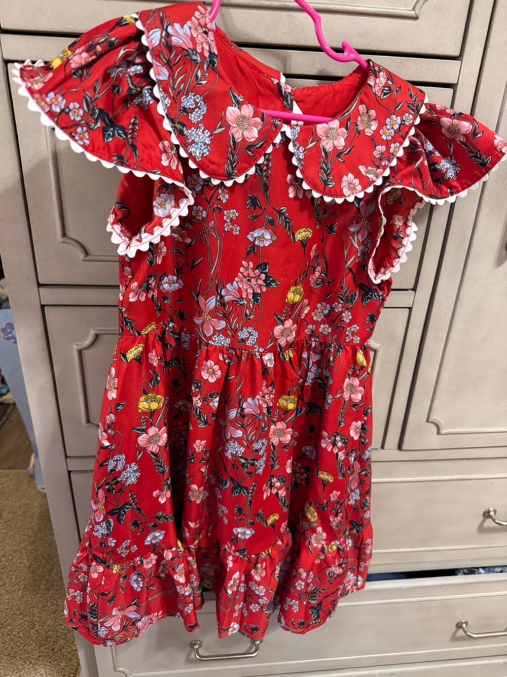 Janie and Jack Red Floral Ruffle Collar Dress